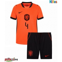 Camiseta Países Bajos Virgil van Dijk #4 Primera Equipación para niños Mundial 2026 manga corta (+ pantalones cortos)